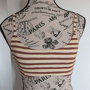 OUT FROM UNDER | Women's Cream w/ Brown Striped Adjustable Scoop Neck Bikini Top